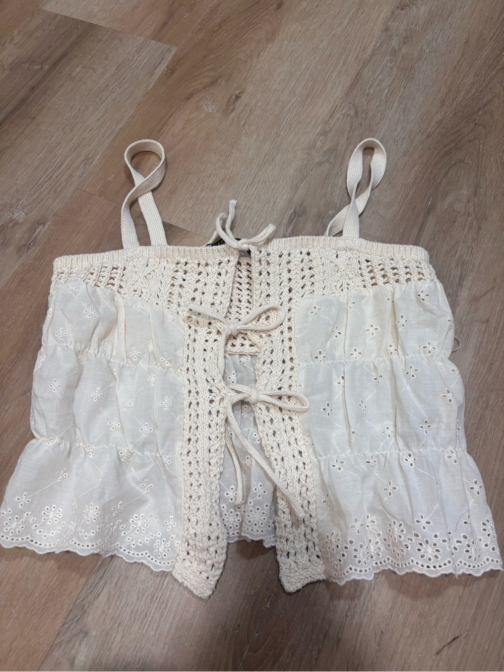 Zara Cream Crochet & Eyelet Lace Bandeau Top